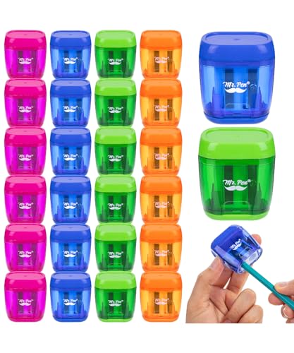 Mr. Pen- Pencil Sharpeners Manual, 24 Pack, Dual Hole, Colorful | Bulk Handheld Pencil Sharpener, Compatible with Standard and Jumbo Pencils, Snap-on Lid, Stainless Steel Blade