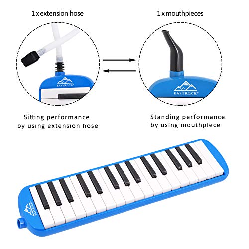 EastRock 32 Key Melodica Instrument Keyboard Soprano Piano Style with Mouthpiece Tube Sets and Carrying Bag for Beginners Adults Gift Blue - color: Blue, size: 32key