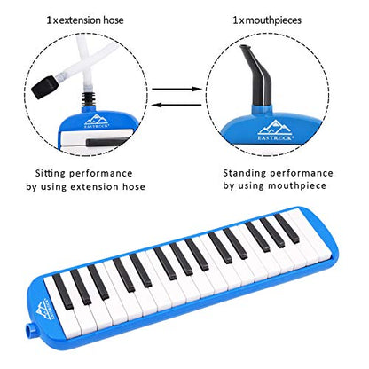 EastRock 32 Key Melodica Instrument Keyboard Soprano Piano Style with Mouthpiece Tube Sets and Carrying Bag for Beginners Adults Gift Blue - color: Blue, size: 32key