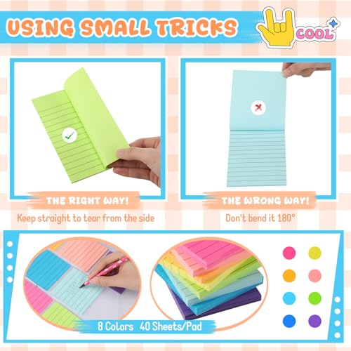 Leinuosen Sticky Notes Multi Size, 64 Pads, 40 Sheets/pad, Neon Self Stick Notes for Back to School Office Home Supplies