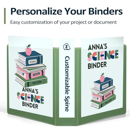 Sooez 3 Ring Binder 3 Inch, Large Binder with Pocket, Olive Green, 8.5"x11" | Holds 670-Sheet of Letter Paper, Extra Durable, PVC-Free, Clear View Cover, Interior Pockets, Eco-Friendly, School, Office - color: Olive Green, size: 3 inch