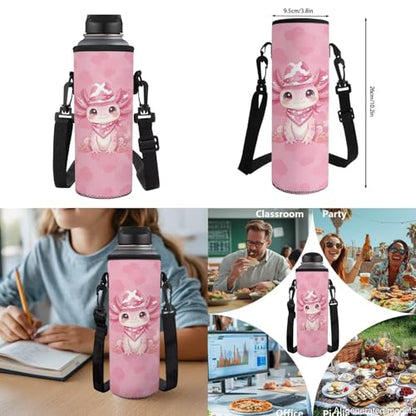 Pink Cowboy Axolotl Backpack Set for Girls 6-12, Elementary Kids School Bookbag with Insulated Lunch Box, Pencil Case & Water Bottle Holder for Back to School - color: Pink Cowboy Axolotl