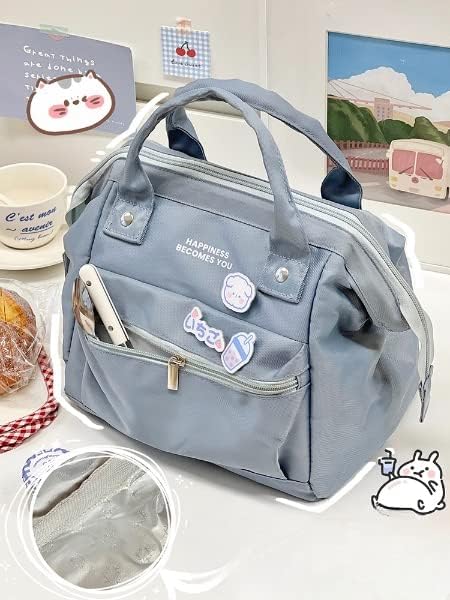 Kawaii Lunch Bag with Kawaii Pins Cute Aesthetic Lunch Bag for Women Girls Large Insulted Tote Bag Kawaii School Supplies (Blue,Small) - color: Blue