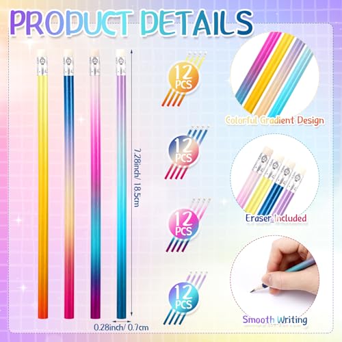 Teling 48 Pcs Mlp Pencils Theme Party Favors Fun Pencils in Bulk with Eraser Wooden Number 2 Graphite for Students Back to School Gifts Classroom Birthday Supplies - style: Bright