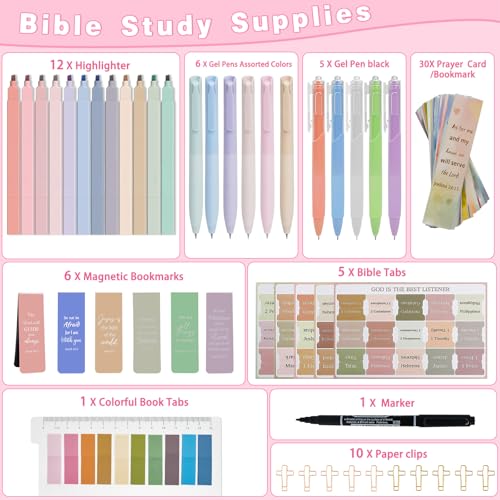 HRFGWDD Bible Study Supplies Kit for Women 76PCS Bible Journaling Kit with Bible Tabs for Women,Bible Highlighters and Pens, Bookmark, Stationary Gift Set for Christian Girls - color: 76pcs