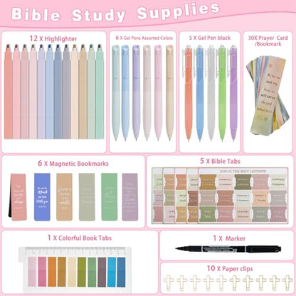 HRFGWDD Bible Study Supplies Kit for Women 76PCS Bible Journaling Kit with Bible Tabs for Women,Bible Highlighters and Pens, Bookmark, Stationary Gift Set for Christian Girls - color: 76pcs