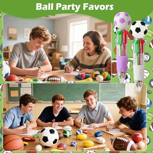 LiYiQ 25Pcs Sports Party Favors Multicolor Pen in One Cartoon Cute Fun 4-in-1 Cute Pens Bulk Kawaii Soccer Football Basketball Baseball Shape Cool Ballpoint Pens Fun Gifts - style: Sports