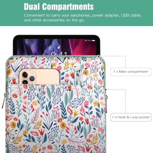 TiMOVO 9-11" Tablet Sleeve Bag, Flowers | Fit iPad 11" A16 2025 / 10.9"/10.2" / Air 11" 5/4 Gen / Galaxy Tab A9+/A11Plus 11", Fit Smart Keyboard - color: Aa-Flowers, size: 9-11 Inch