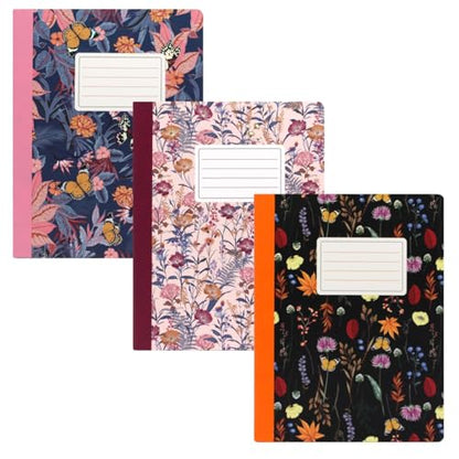 Pukka Pad, Composition Notebooks - 3 Pack of Journals Featuring 140 Pages of College Ruled 80GSM Paper with Sturdy Cover Stock - 9.75 x 7.5in - Bloom - color: Bloom, size: 3 Pack