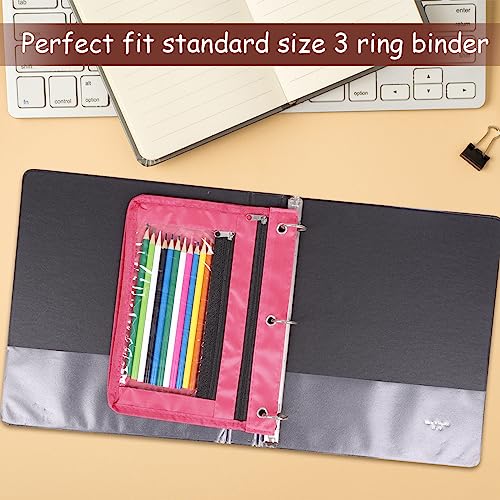 YoeeJob 1 Pack Pencil Pouch for 3 Ring Binder, Expandable Binder Pouches with Zipper, Large Capacity Pen Holder Case with Clear Window School Class Office Organizers, Rosy - color: Rosy