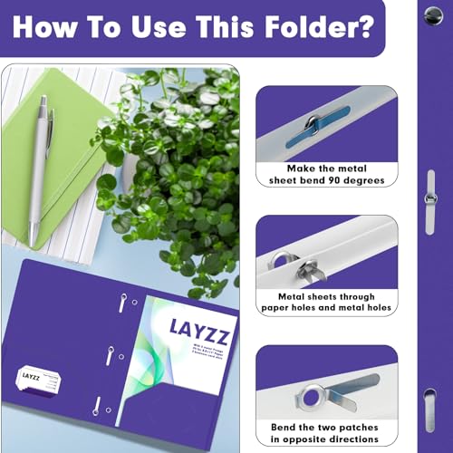 Plastic 2 Pocket Folders with Prongs, 30 Pack, Heavyweight, Letter Size Poly Folders with 3 Metal Prongs Fastener Clips (Purple) - color: Purple