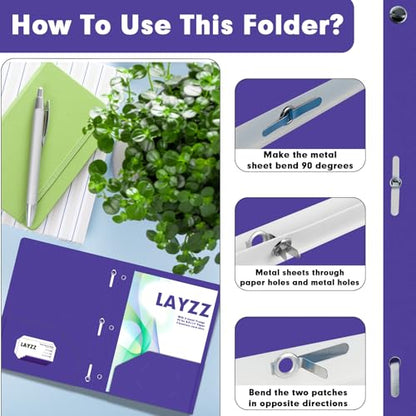 Plastic 2 Pocket Folders with Prongs, 30 Pack, Heavyweight, Letter Size Poly Folders with 3 Metal Prongs Fastener Clips (Purple) - color: Purple