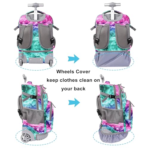 Tilami Rolling Backpack 19 inch with Lunchbox Wheeled Laptop Backpack, Clouds Green - color: Clouds Green