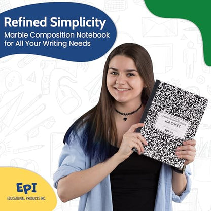 12 Pack - EPI Marble Hardcover Wide Ruled Composition Notebook | 200 Pages (100 Sheets), 9.75 x 7.5 in, Sturdy Sewn Binding | School, Office, Journaling, Notes - size: Pack of 12, style: Wide Ruled