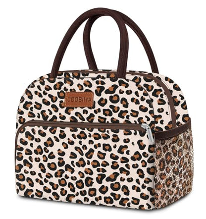 Coobiiya Lunch Box for Women, Reusable Cute Insulated Lunch bag Tote Bags | Large Capacity Cooler Thermal Leakproof for Work Travel Picnic - color: Leopard