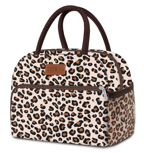 Coobiiya Lunch Box for Women, Reusable Cute Insulated Lunch bag Tote Bags | Large Capacity Cooler Thermal Leakproof for Work Travel Picnic - color: Leopard