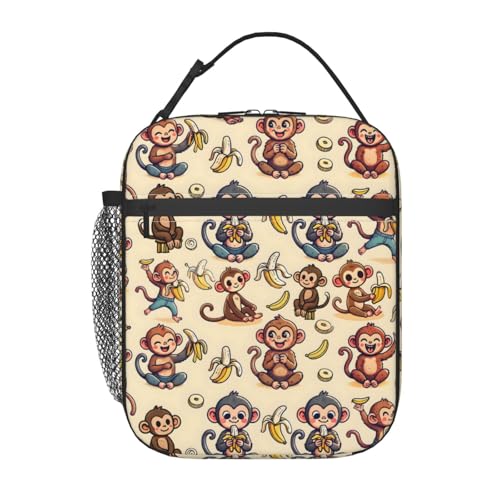 Cute Monkey Lunch Box for Kids,Animal Insulated Bag for Student,Cartoon Reusable Thermal Insulation Cooler Tote Bags for School Work Picnic Camping Outdoor Gifts (Monkey and Banana) - color: Monkey and Banana