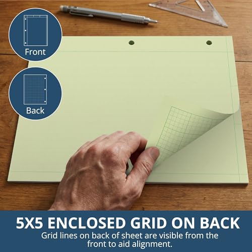 ROARING SPRING Graph Ruled Engineering Pad, Engineering Graph Paper Pad, 5x5 Enclosed Grid, 8.5" x 11", 100 Sheets, 3 Hole Punched, Green Tinted Sheets, Made in USA - color: Green, size: Enclosed Grid (100 Sheets) (Pack of 1)