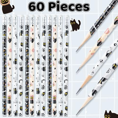 Xqumoi Black Cat Pencils with Eraser - Cute Black Cat #2 HB Pencils, Classroom Student Rewards Back to School Office Supply Kawaii Animal Goodie Bag Fillers Stuffers Halloween Party Favors - style: Black Cat