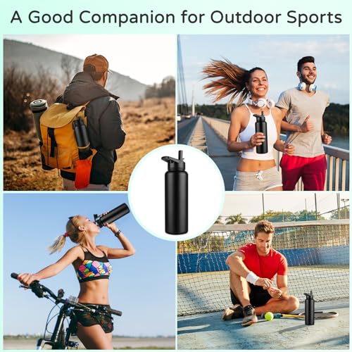 DOMICARE 40 oz Insulated Water Bottle, Vacuum Insulated Stainless Steel Sports Water Bottle with Straw Lid & Spout Lid, Leakproof, Reusable - Travel, Camping, Bike, Black - color: Black, size: 40 Ounces