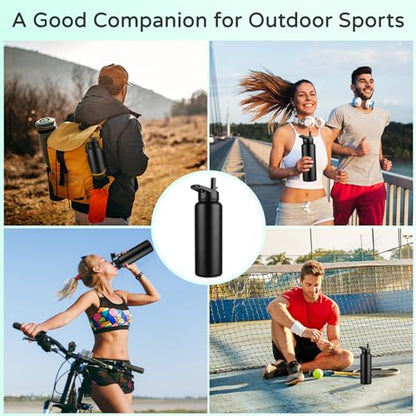 DOMICARE 40 oz Insulated Water Bottle, Vacuum Insulated Stainless Steel Sports Water Bottle with Straw Lid & Spout Lid, Leakproof, Reusable - Travel, Camping, Bike, Black - color: Black, size: 40 Ounces