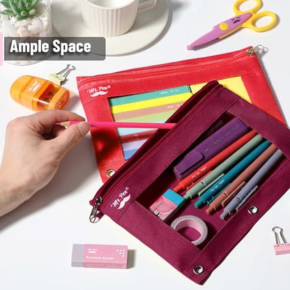 Mr. Pen- Pencil Pouch for 3 Ring Binder, 2 Pack, 10"x6.75", Smooth Zipper | Clear Window, Large Capacity Pencil Case with 3 Reinforced Grommets for School, Office, Supplies Storage | Clear Window, Large Capacity Pencil Case with 3 Reinforced Grommets for