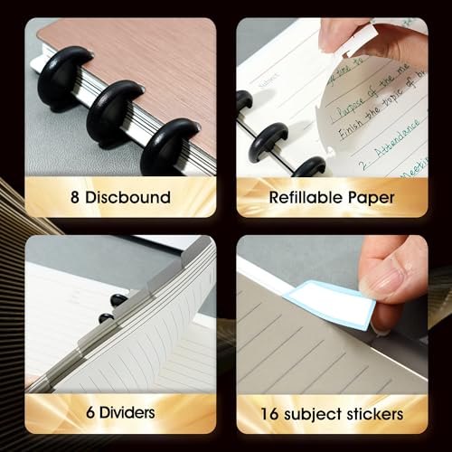 Yoment 2 Pack Discbound Notebook Customizable Spiral Journal Refillable 5 Subject Notebook with Removable Pages 120 Wide Ruled Disc Planner - color: 3 Gold&Black, size: Medium