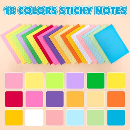 18 Pads Lined Sticky Notes, 18 Colors 4in x 6in Self Stick Note Pads, Strong Adhesive Sticky Note with Lines, Large Sticky Notes for School, Home, Office, 24 Sheets/Pad - color: 4in X 6in-18 Pads