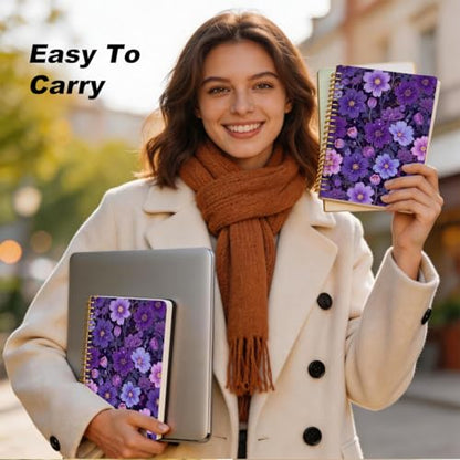 2 Pcs Purple Flower A5 Spiral Notebook, Flower Gifts Journal Notebook | 160 Pages Spiral Notepad, Purple Themed College Ruled Notebooks, Hardcover Journals for Writing Office, Flowers Lover Gifts - color: Multicolour 0028