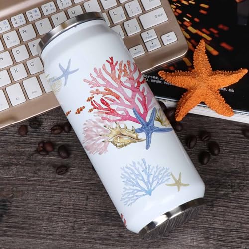 Ocean Corals 14oz Stainless Steel Tumbler with Lid & Straw-Double Wall Vacuum Insulated Travel Mug Summer Shell Starfish Marine Life Water Bottle Coffee Beverage Drinks Cup - size: 14 Ounces