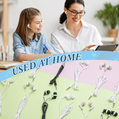 Kigeli 300 Packs Bulk Earbuds Headphones Wired Earphones for Classroom Kids Colorful in Ear Students Ear Buds with 3.5mm Jack for Laptop School Library Supplies, No Microphone (Black,White,Grey) - color: Black,White,Grey