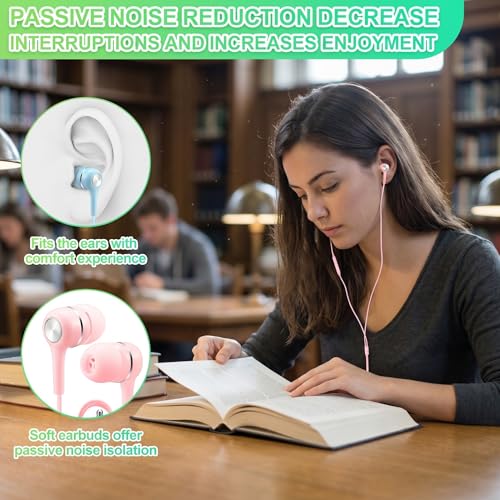 36 Pack Wired Earbuds Bulk School Earbuds with Microphone for Students, 3.5mm Classroom Headphones Compatible with Laptop PC, 6 Mix Colors Earphones for Online Testing, Libraries, Museums