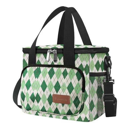 Femuar Lunch Bags for Women/Men, Insulated Lunch Bag for Work Office - Lunch Cooler Bag Leakproof Lunch Box with Adjustable Shoulder Strap - Green plaid - color: Green plaid, size: Medium Size