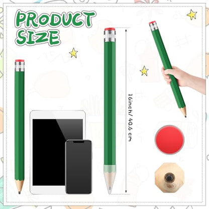 16 Inch Wooden Large Jumbo Pencils Giant Big Funny Wood Pencil with Cap and Eraser Fun Novelty Gifts for Kids School Kindergarten Home Office Prop Supplies(Green) - color: Green
