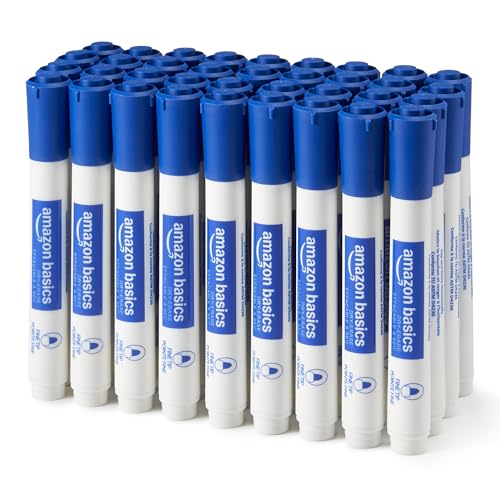 Amazon Basics Low-Odor Dry Erase Whiteboard Markers, Fine Tip, Quick-Dry, Blue, 36-Pack - color: Blue, style: Fine Tip