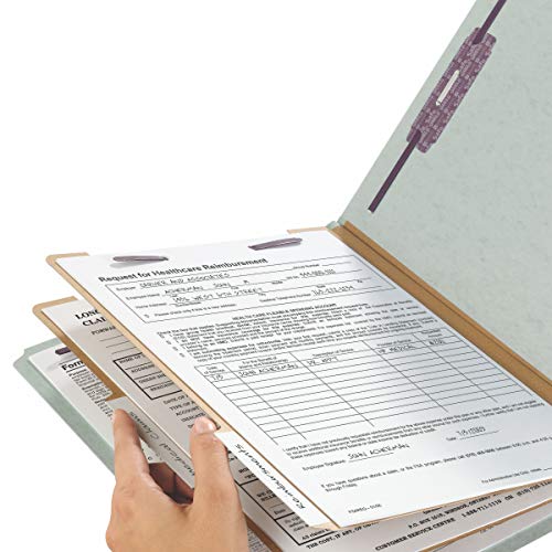 Smead 100% Recycled End Tab Pressboard Classification File Folder with SafeSHIELD Fasteners, 2 Dividers, 2" Expansion, Letter Size, Gray/Green, 10 per Box (26810) - color: Gray/Green, style: 2 Dividers