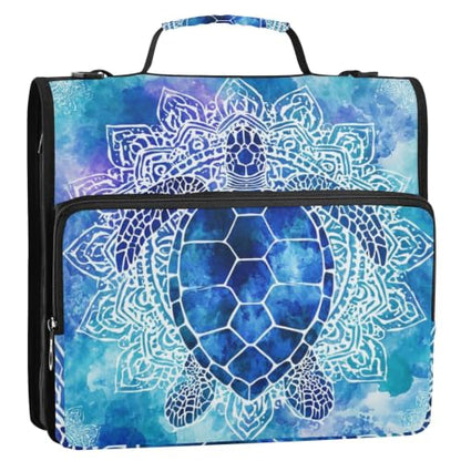 Sea Turtle Tie Dye Zipper Binder Bag 3 Ring with Handle Shoulder Strap, Binder File Organizer Bag Storage Case for School Work Office