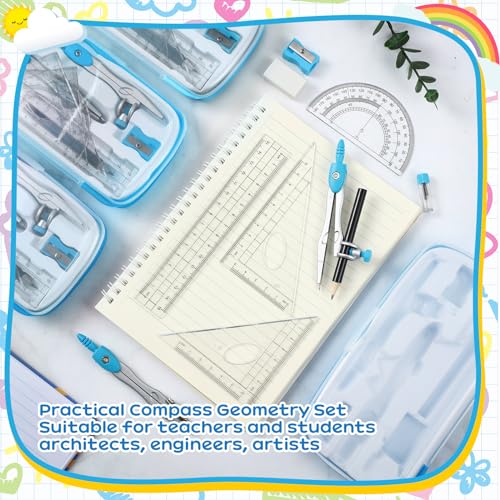 Teling 24 Sets Math Geometry Kit for Students 10 Pcs Compass Geometry Tools Set Includes Rulers Protractor Compass Eraser Pencil Sharpener Lead Refills Pencil