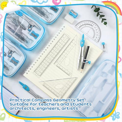 Teling 24 Sets Math Geometry Kit for Students 10 Pcs Compass Geometry Tools Set Includes Rulers Protractor Compass Eraser Pencil Sharpener Lead Refills Pencil