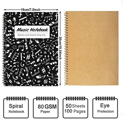 MAXCURY Blank Sheet Music Composition Manuscript Staff Paper Art Music Notebook Black 100Pages 26x19cm (Notes Family) - color: Note Family