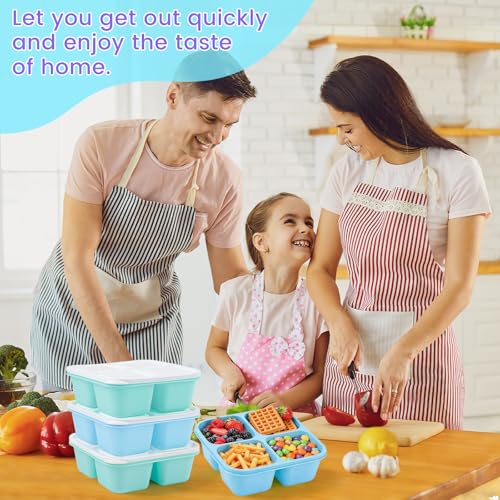 4 Pack Snack Containers Bento Box Adult Lunch Box,Meal Prep Container, Reusable Food Storage lunch Containers Stackable for Work, Travel and Gym (Blue, Green) - color: Blue, Green