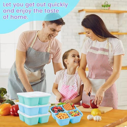 4 Pack Snack Containers Bento Box Adult Lunch Box,Meal Prep Container, Reusable Food Storage lunch Containers Stackable for Work, Travel and Gym (Blue, Green) - color: Blue, Green