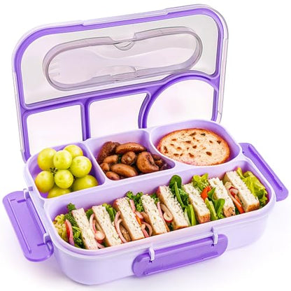 EASYFUN Bento Box Adult, Lunch Box, 4-Compartment Lunch Containers, Drop-Proof, Dishwasher Safe & Made with BPA-Free Materials (Purple) - color: Purple