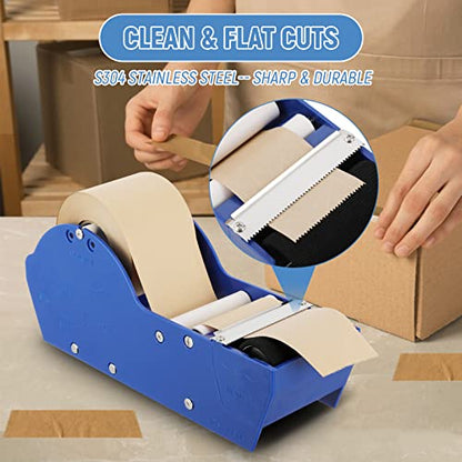 Water-Activated Tape Dispenser, Manual Kraft Gum Tape Dispenser, Width Adjustable 1.18-3.15", Light Weight & Portable Packing Tape Dispenser Set, Blue - color: Blue