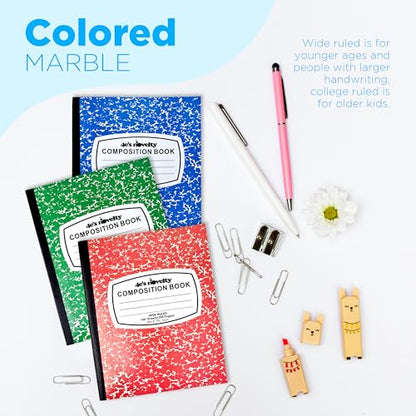 4E's Novelty Wide Ruled Composition Notebooks - Pack of 3-100 Sheets 9.75" x 7.5" - Hard Cover Red Blue Green Cute Marble Colors, Bulk Compositon Book Wide Ruling, Back to School Supplies - size: 3 Pack
