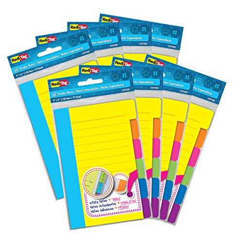 Redi-Tag Divider Sticky Notes, Tabbed Self-Stick Lined Notepads, 480 Ruled Notes, 4" x 6", 8 Books Per Pack, Assorted Colors (B29508) - size: 8 Pack
