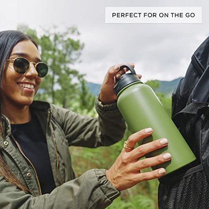 JoyJolt Triple Insulated Water Bottle with Straw Lid AND Flip Lid! 32oz Large Water Bottle, 12 Hour Hot/Cold Vacuum Insulated Stainless Steel Bottle. BPA-Free Leakproof Water Bottles - Thermos Bottle - color: Orange/Blue, size: 32 Ounces