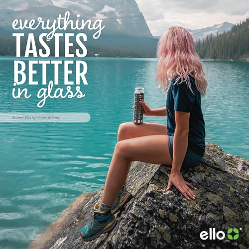 Ello Syndicate Glass Water Bottle with One-Touch Flip Lid, Grey , 20-ounce - color: Grey