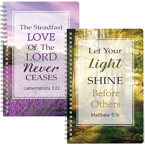 Xqumoi 2Pack A5 Natural Scenery Religious Spiral Notebooks - Bible Verses Notebooks, Ruled Lined Journal, Writing Notebooks, Inspirational Christian Christmas Gift, Sunday School Supplies - style: F-Forest Lavender
