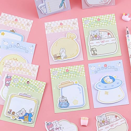 144 Sheets Cute Sticky Notes, Kawaii Cartoon Sticky Note with 12 Different Shapes, Mini Markers Flags Self-Stick Memo Pads for Students Supplies, Assorted Animals Memo Notes 2.4 * 2.4in